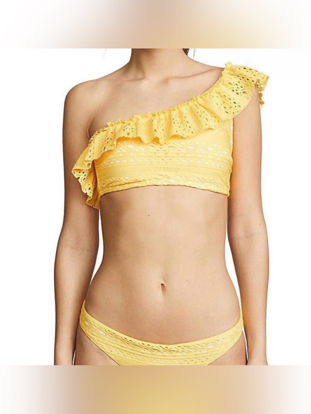 NWOT: Shoshanna Palm Springs One-Shoulder Ruffle Bikini, sz. B/C Top, M Bottom